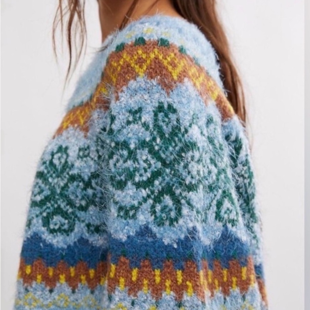 NWT Free People Festive Frost Sweater Ice Blue Size M - Picture 5 of 11